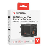 Verbatim | 65W GaN charger with retractable USB-C charging cable