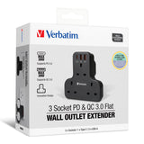 Verbatim | 3-Position PD &amp; QC 3.0 T-Type Expansion Power Socket 