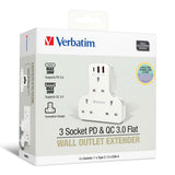 Verbatim | 3-Position PD &amp; QC 3.0 T-Type Expansion Power Socket 