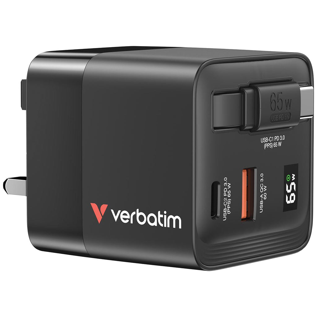 Verbatim 65W GaN Charger with Retractable USB-C Charging Cable