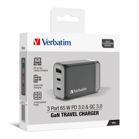 Verbatim | 3 Port 65W PD 3.0 GaN 旅行充電器