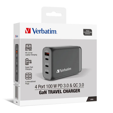 Verbatim | 4 Port 100W PD 3.0 GaN 旅行充電器